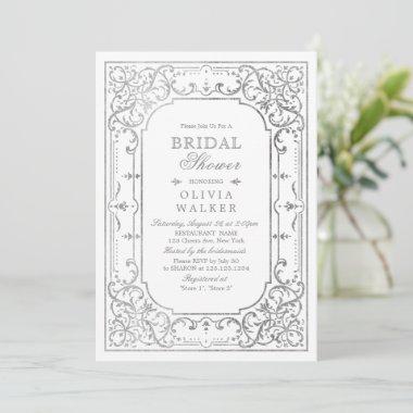 Silver elegant ornate vintage bridal shower Invitations
