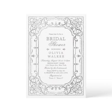 Silver elegant ornate vintage bridal shower Invitations