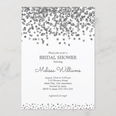 Silver Faux Foil Confetti Elegant Bridal Shower Invitations