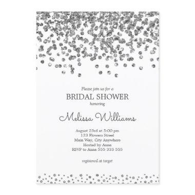 Silver Faux Foil Confetti Elegant Bridal Shower Invitations