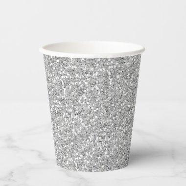 Silver Faux Glitter Pink Paper Cups