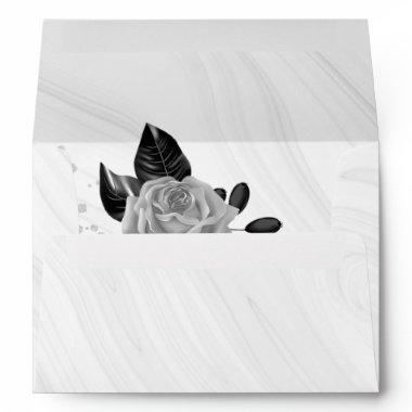 silver flower &black leaves marble wedding envelope