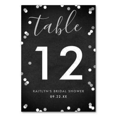 Silver Foil Confetti Bridal Shower Table Number