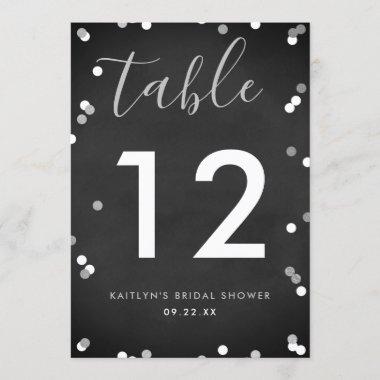 Silver Foil Confetti Bridal Shower Table Number