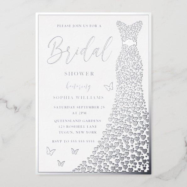 Silver Foil Dress & Border Bridal Shower Foil Invitations