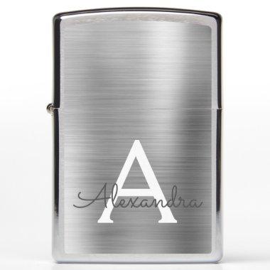 Silver Foil Metallic Metal Monogram Zippo Lighter