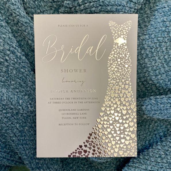 Silver Foil Wedding Dress Bridal Shower Foil Invitations