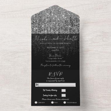 Silver Glam Glitter Modern Chic Sparkle Wedding  All In One