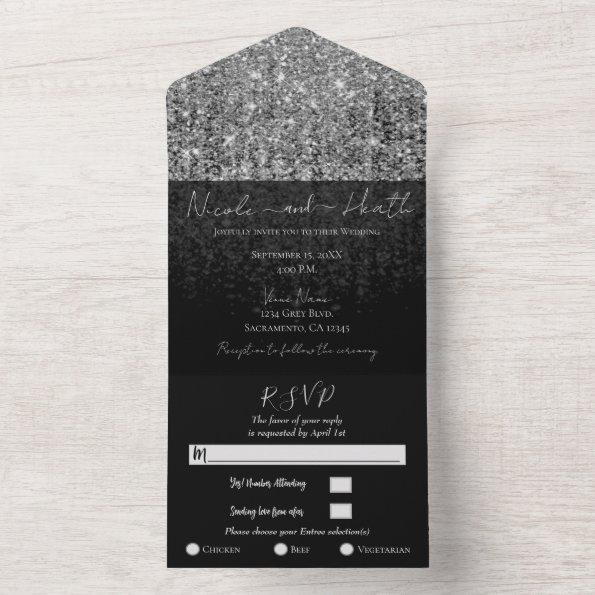Silver Glam Glitter Modern Chic Sparkle Wedding  All In One