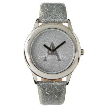 Silver Glitter and Sparkle Monogram Luxury Watch