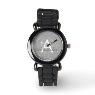 Silver Glitter and Sparkle Monogram Luxury Watch