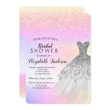 Silver Glitter Bokeh Dress Ombre Bridal Shower Invitations