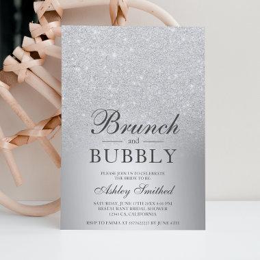 Silver glitter brunch bubbly bridal shower Invitations