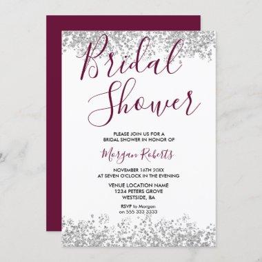 Silver Glitter Burgundy Bridal Shower Invitations