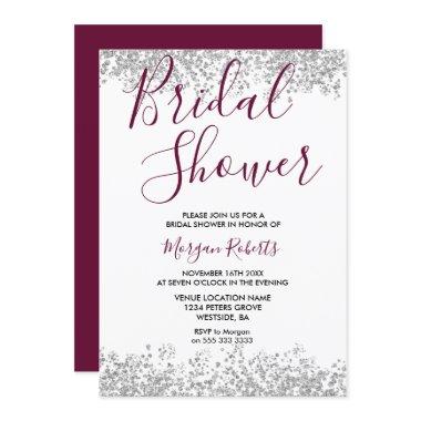 Silver Glitter Burgundy Bridal Shower Invitations