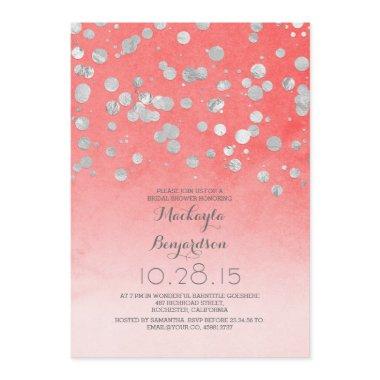 silver glitter confetti coral pink bridal shower Invitations