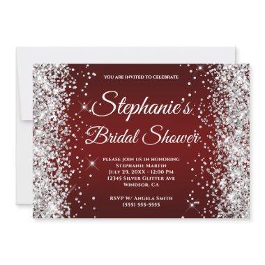 Silver Glitter Dark Red Gradient Fancy Monogram Invitations