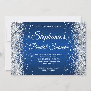 Silver Glitter Deep Blue Gradient Fancy Monogram Invitations