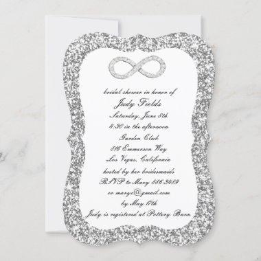 Silver Glitter Diamond Infinity Bridal Shower Invitations