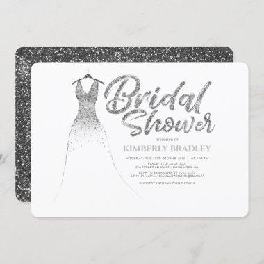 Silver Glitter Dress Elegant White Bridal Shower Invitations