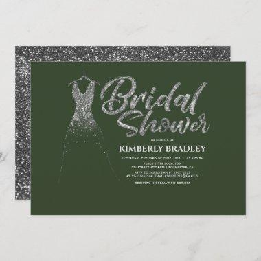Silver Glitter Dress Olive Green Bridal Shower Invitations