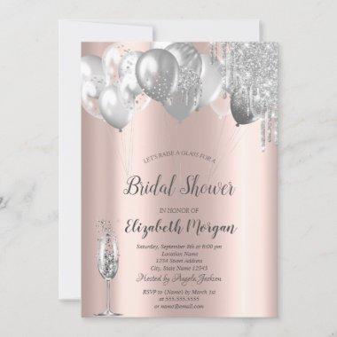 Silver Glitter Drips Balloons Bridal Shower Invitations