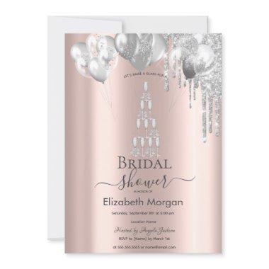 Silver Glitter Drips Balloons Champagne Glass