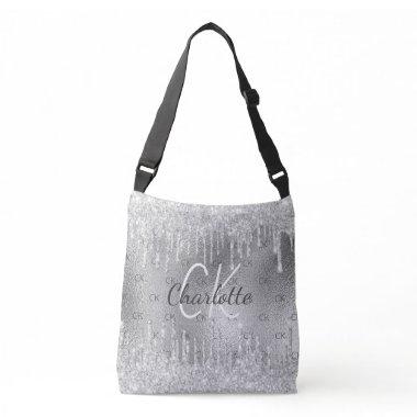 Silver glitter drips monogram elegant crossbody bag