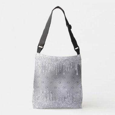 Silver glitter drips monogram metallic elegant crossbody bag