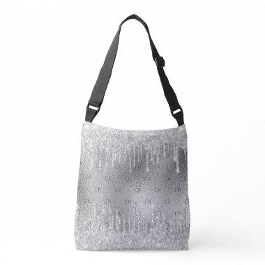 Silver glitter drips monogram metallic elegant crossbody bag