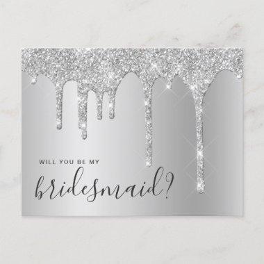 Silver glitter drips will you be my bridesmaid invitation postInvitations