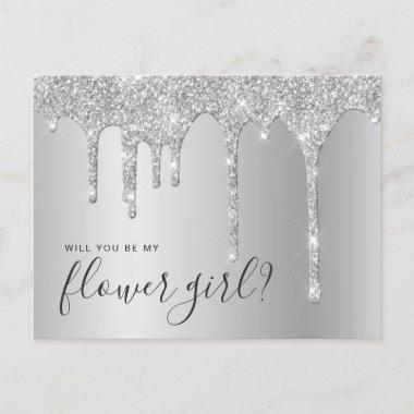 Silver glitter drips will you be my flower girl invitation postInvitations