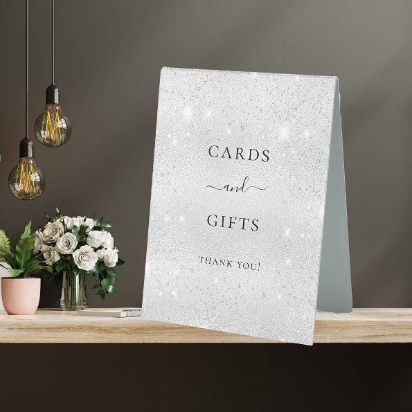 Silver glitter dust  gifts table tent sign