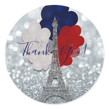 Silver Glitter Eiffel Tower Red White Blue Party Classic Round Sticker
