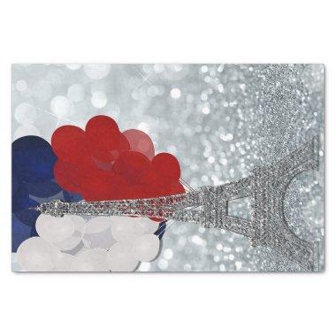 Silver Glitter Eiffel Tower Red White Blue Party Tissue Paper