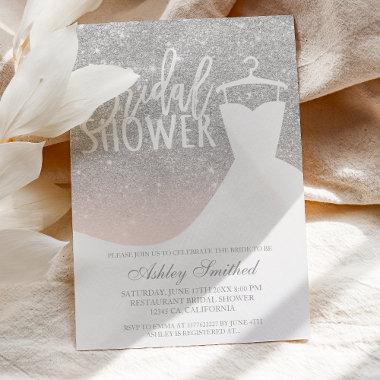 Silver glitter elegant blush dress Bridal shower Invitations