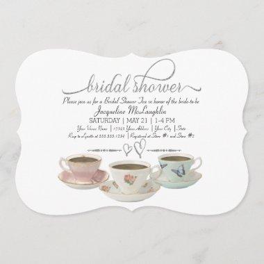 Silver Glitter Faux Bridal Shower Tea Party Modern Invitations
