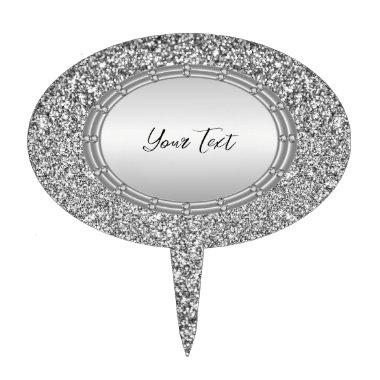 Silver Glitter Frame Cake Topper