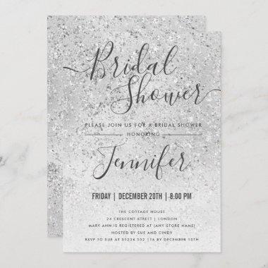 Silver Glitter Glam Bridal Shower Invitations
