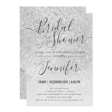 Silver Glitter Glam Bridal Shower Invitations