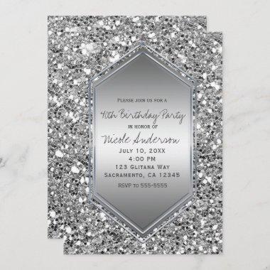 Silver Glitter Glam Chic Birthday Party Any Event Invitations