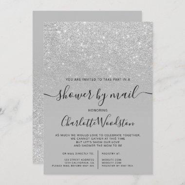 Silver glitter gray cancelled shower by mail Invitations