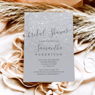 Silver glitter gray script bridal shower Invitations