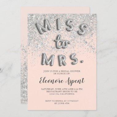 Silver glitter letters blush bridal shower Invitations