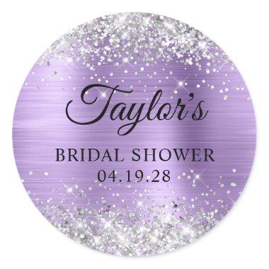 Silver Glitter Light Purple Foil Bridal Shower Classic Round Sticker