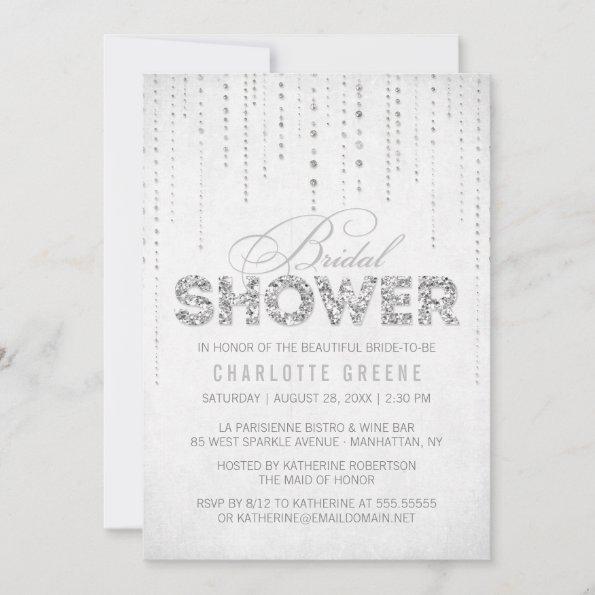Silver Glitter Look Bridal Shower Invitations