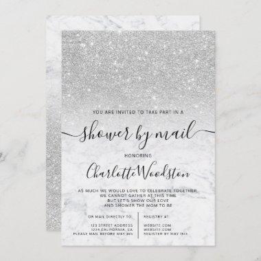 Silver glitter marble baby shower by mail Invitations