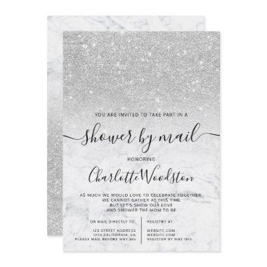 Silver glitter marble baby shower by mail Invitations