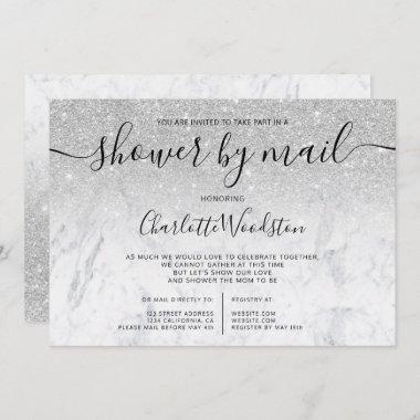 Silver glitter marble cancelled shower by mail Invitations