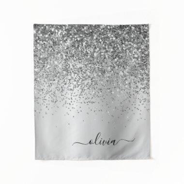 Silver Glitter Metal Monogram Glam Name Tapestry